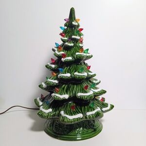 Mid Century Vintage 15" Ceramic Christmas Tree Lamp Green with Flocking